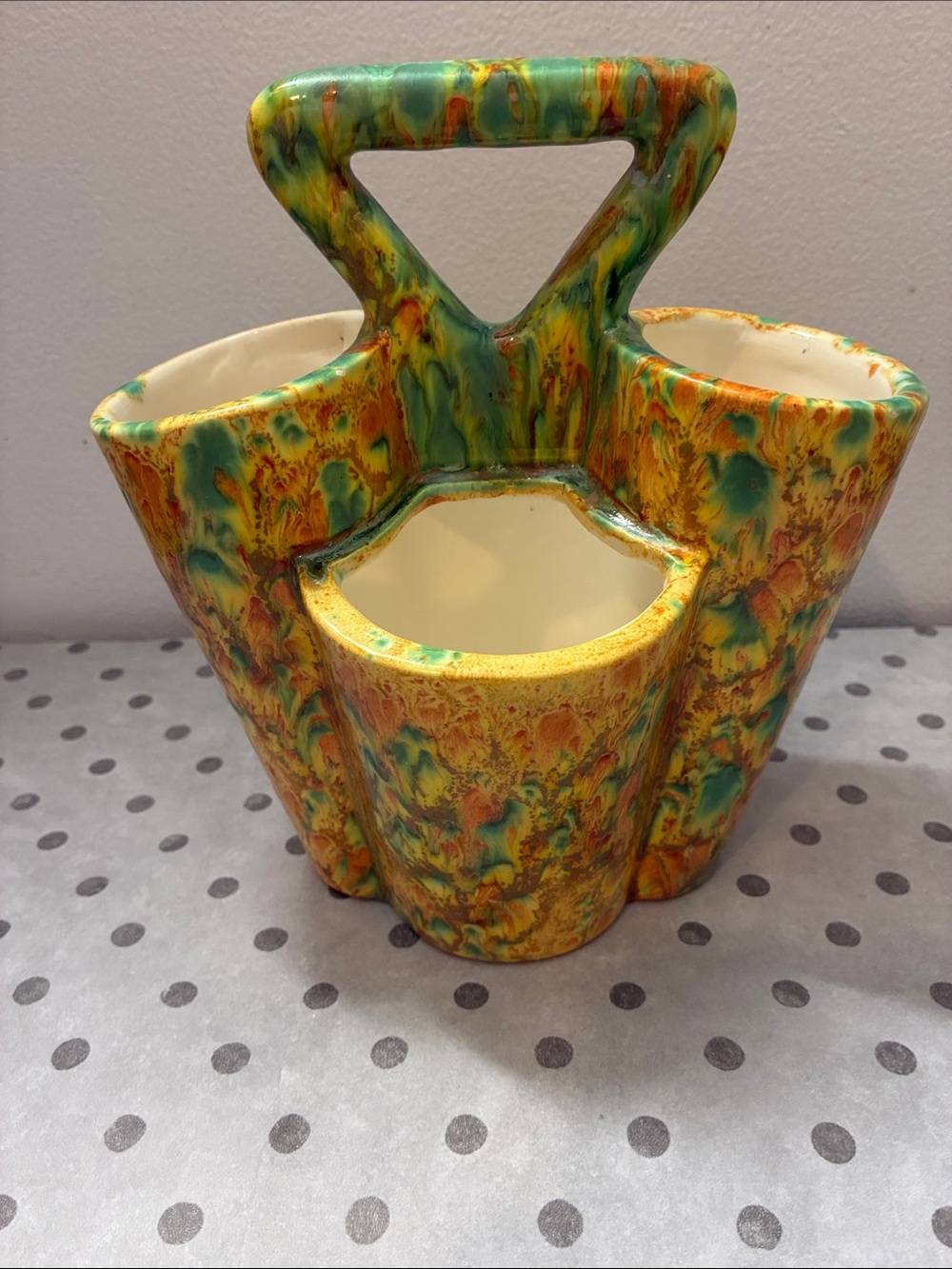 1970 Yellow Splatterware Utensil Holder